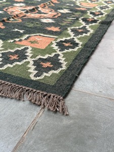 Alfombra Kilim Geométrica Hecha a Mano, Rectangular, Tejido Plano, Lana Acrílica, para Sala de Estar, Base de Yute, Limpieza Localizada - Product Image 2
