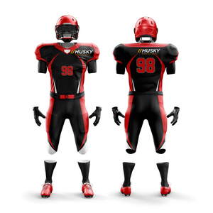 Ensemble de maillot de football américain rouge pour homme, numéro 24, respirant, en maille, col en V, manches courtes, polyester/coton 360g, pantalon noir - Product Image 1