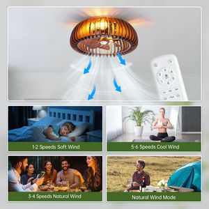 20-Inch Caged Ceiling Fan <b>Light</b> with Wood Flush Mount 7 Blades 4 E26 <b>Sockets</b> 6 Speeds Reversible DC Motor - Product Image 4