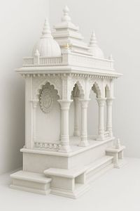 หินอ่อนฝังพระวิหารด้วยการออกแบบที่เรียบง่ายสีขาว Makrana หินอ่อน pooja Mandir งานฝังที่กำหนดเอง - Product Image 2