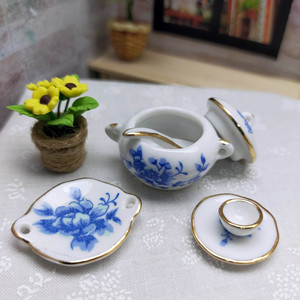 Miniature 1:12 Blue White Porcelain Tea Set <b>Mini</b> Ceramic Tea Pot With Cup Saucer Spoon for Cafe <b>Table</b> Decor Gift for age 14+ - Product Image 6