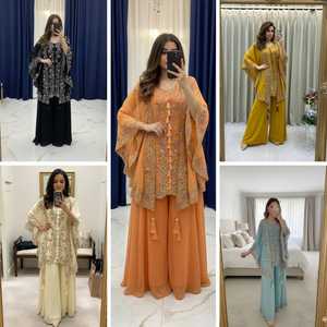 Sequins Embroidered Quick Dry All Seasons Kurti & Palazzo Suit Set Long <b>Shrug</b> Designer Ethnic Party Wear Tunic Set for <b>Women</b> - Product Image 4