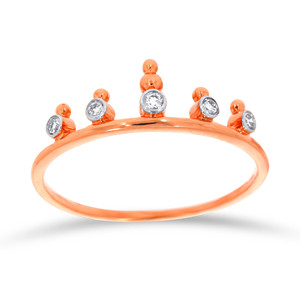 Premium 14K Rose Gold Diamond Crown <b>Ring</b> for Women | Bezel Set Round Diamond Stackable Band <b>Fine</b> Jewelry Gift - Product Image 1