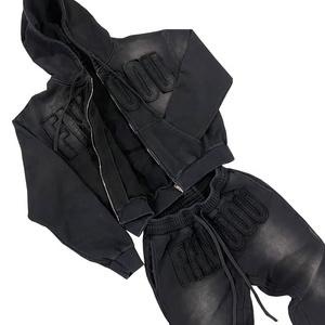 Ensemble de survêtements personnalisés avec sweat à capuche zippé et pantalon de jogging, broderie et patchs, pour hommes, fabricant de vêtements - Product Image 1