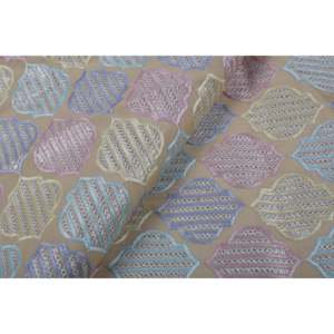 Tela de Satén Semiseda con Bordado Geométrico Color Mostaza, 58 Pulgadas de Ancho por Yarda - TFAB SEMI SILK EMB04 183 - Product Image 1