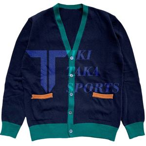 University Unisex Chenille Knitwear <b>Cardigan</b> <b>with</b> <b>Pockets</b> Custom Logo Winter Season Button Decoration Patchwork Pattern - Product Image 1