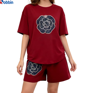 Conjunto de 2 Piezas Personalizado de Moda Veraniega para Mujer, Camiseta y Pantalones Cortos, Conjunto Deportivo Estampado, Spandex y Algodón Transpirable - Product Image 3