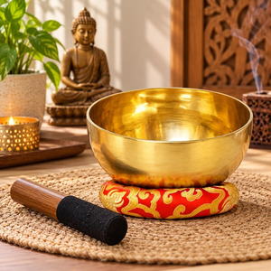 Bol chantant artisanal en laiton doré avec marteau en bois, bol sonore traditionnel pour la méditation, le yoga, la pleine conscience et la guérison sonore - Product Image 5