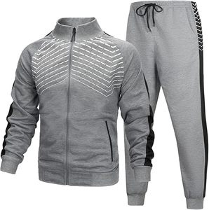 <b>Men's</b> Gray Tracksuit Full Zip <b>Jacket</b> Geometric Print Matching Pants Breathable Sporty Winter Streetwear Lightweight Regular Fit - Product Image 1