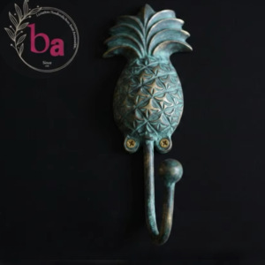 Crochet mural Ba Pineapple en fonte, style vintage, simple, pour vêtements, durable, écologique, auto-adhésif, laiton bleu - Product Image 1