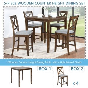 Set da Pranzo in Legno a 5 Pezzi per 4 Persone, Tavolo da Cucina Alto con Sedie Imbottite per Sala da Pranzo - Product Image 3