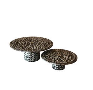 Splendid mother of pearl <b>cake</b> <b>stand</b>, black patterned seashell plate <b>set</b>, ideal for high end hospitality settings - Product Image 1