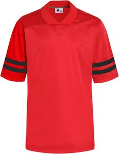 Maillot de sport unisexe pour adulte en jersey bleu à col en V et manches courtes avec rayures noires sur les manches, respirant, en polyester - Product Image 2