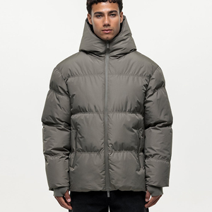 Chaqueta Acolchada con Capucha para Hombre, Color Sólido, Relleno Grueso de Poliéster, Resistente al Viento, Abrigo Casual de Invierno, Corte Regular, Cierre de Cremallera - Product Image 4