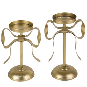 Pillar Iron Bow Candlestick Holder Set of 2 Gold Durable Vintage Decorative Centerpiece Handmade Eco-Friendly for Wedding Home - Product Image 4