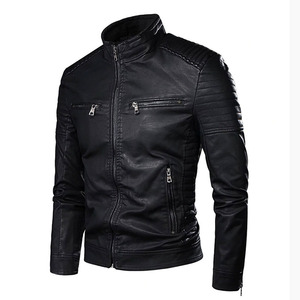 เสื้อแจ็คเก็ตหนังผู้ชาย สไตล์วินเทจ แต่งยับ หนังเทียมเนื้อนุ่ม สไตล์ลำลอง ขี่มอเตอร์ไซค์ แนวสตรีทแวร์ ทรงบอมเบอร์ แฟชั่นฤดูหนาว สำหรับกิจกรรมกลางแจ้ง - Product Image 1