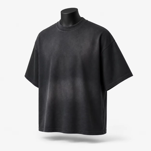 Oversize Cropped Blank T-Shirt Men Essential Acid Washed <b>Plain</b> <b>Black</b> Summer Streetwear Cotton Custom Logo <b>Tshirt</b> - Product Image 5