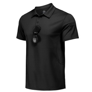 Polo homme noir à manches courtes, séchage rapide, tricoté, respirant, léger, décontracté, couleur unie, boutons. - Product Image 1