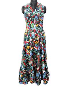 เดรสผ้าฝ้ายพิมพ์ลายดอกไม้คุณภาพสูง แขนกุด ทรงเอไลน์ ยาวคลุมเท้า เอวธรรมชาติ สไตล์ลำลอง ซักได้ - Product Image 1