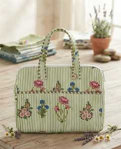 Floral Striped Cotton Tote Bag with Zipper Closure Waterproof Large Capacity Durable Shoulder <b>Strap</b> for Women Casual Daily Use - Product Image 3