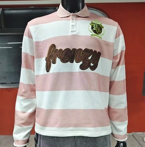 Camiseta Personalizada con Botones para Hombre, Bordado y Estampado, Corte Holgado, 100% Algodón, Rayas, Manga Larga, Estilo Rugby Polo - Product Image 2