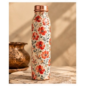 Handpainted Bohemian Pattern <b>Copper</b> <b>Water</b> <b>Bottle</b> With <b>Copper</b> Lid Portable Travel Drinkware - Product Image 4