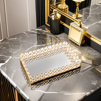 Nampan Kerajinan Logam Modern Aluminium Kristal Dekoratif dengan Finishing Emas yang Dapat Disesuaikan untuk Organizer Perhiasan Kosmetik Makeup.