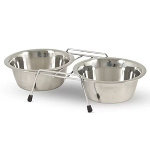 Elevated Stainless Steel Double Diner for <b>Cats</b> and Dogs Iron Wire Tall Feeding Station with 2 Oval Bowls Pet Bowls & <b>Feeders</b> - Product Image 1