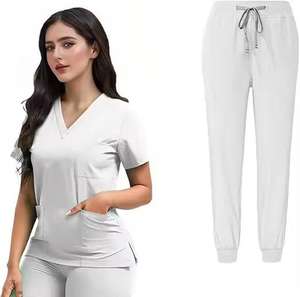 Conjuntos de uniformes médicos al por mayor para mujer, mono de manga corta, jersey de elastano, sin costuras, para verano, con detección de agujas - Product Image 6