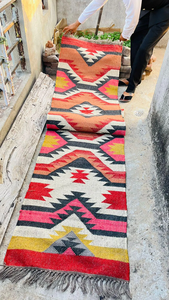 Tapis Kilim en laine tissé à la main, style tribal bohème géométrique, rustique et ethnique, pour couloir, chambre, salon, décoration intérieure - Product Image 6