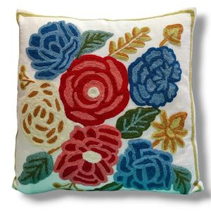 Custom Design Embroidered Floral Square Pillow <b>Cover</b> Home Decor <b>Throw</b> <b>Cover</b> for <b>Sofa</b> 100% Polyester - Product Image 1