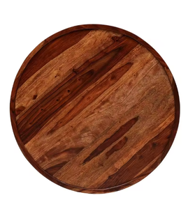 Mesa de Centro Redonda de Madera Maciza con Borde Elevado, Mesa Circular para Sala de Estar, Muebles para Salón - Product Image 2