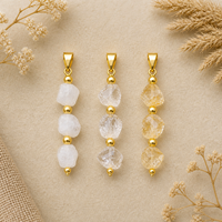 Pendentif en aquamarine naturelle à trois pierres, plaqué or, avec breloque perlée, bijou en pierre brute, pour collier, fournitures de bijoux, cadeau DIY pour elle