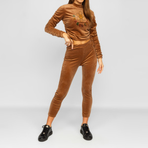 Ensemble de survêtement en velours marron pour femmes, col roulé, manches longues, imprimé floral, décontracté, coupe ajustée, pantalon à taille élastique, automne - Product Image 1