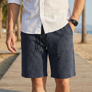 Men Acid Wash Vintage Distressed Lightweight Shorts Custom Logo and Design Drawstring Cotton Casual Gym Streetwear Shorts - Product Image 4