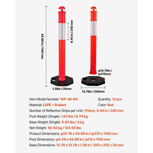 Confezione da 12 Pali Delineatori Stradali Resistenti da 48 Pollici con Strisce Riflettenti e Base Appesantita - Coni di Sicurezza Stradale e Prodotti di Avvertimento - Product Image 5