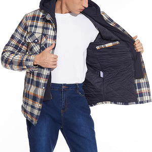 Unisex Hooded Gradient Color <b>Flannel</b> Shirt <b>Jacket</b> Quilted Lined Sherpa Shacket Winter Coat Rhinestone Digital Eco-Friendly - Product Image 3