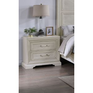 Bellissimo stile di transizione 1 pz comodino a 2 cassetti bianco finitura crema in legno casa camera da letto mobili - Product Image 1