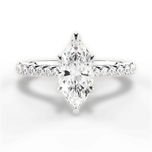 Anillo de Compromiso de Oro Blanco de 14K con Diamante Cultivado en Laboratorio de Corte Marquesa de 3.70 CTW y Diamantes Redondos Decorativos en los Hombros - Product Image 1