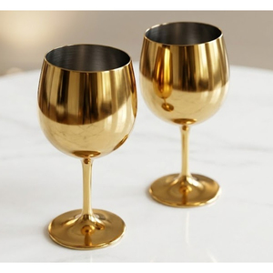 Copas de Vino de Metal de Acero Inoxidable de Lujo con Acabado Dorado, Copas de Vino de Metal Irrompibles para Bodas y Fiestas - Product Image 1