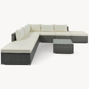 Juego de Muebles de Jardín de Mimbre Gris con 8 Cojines Beige, Sofá Individual Combinable para Patio Exterior - Product Image 4