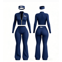 Ensemble de survêtement d'hiver écologique pour femmes grandes tailles avec logo personnalisé, veste courte ajustée à col montant et fermeture éclair intégrale, pantalon évasé coupe bootcut