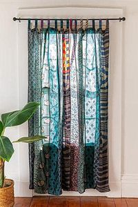 Panel de Cortina de Organza con Diseño Bohemio de Parches, 100% Seda, Rojo Naranja Floral, Decoración para Ventana, Instalación con Cinta Adhesiva, Bloqueo Total de Luz - Product Image 3