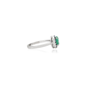 Hermoso Anillo de Compromiso con Gema de Esmeralda Auténtica de Corte Ovalado, Halo de Zafiro Azul, Chapado en Rodio, Plata 925, Regalo de Boda para Mujer - Product Image 5