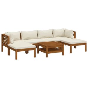 Ensemble de salon de patio en bois d'acacia massif de 7 pièces avec coussins crème pour le jardin - Product Image 2