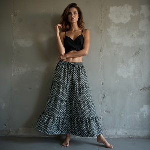 Nueva llegada Boho Gypsy blanco y gris bloque impreso patrón de longitud completa falda para chicas jóvenes - Product Image 3