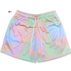 Shorts de basket-ball en maille tie-dye pastel – Shorts de sport légers avec cordon de serrage – Shorts en maille aquarelle pastel pour hommes – Respirants - Product Image 4