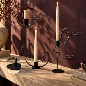 Juego de Portavelas Cónicos de Hierro Artesanal, Silueta Curva Fluida, Base Redonda, Adorno de Mesa, Interior Moderno |   Decoración Escultural Elegante - Product Image 2