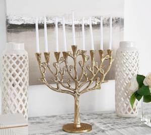 Ménorah artistique rustique en aluminium doré, style branche de racine, à 9 branches, en métal, pour Hanouka, décoration de maison pour les fêtes juives - Product Image 5