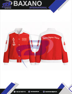 Delta |   Sigma |   Chaqueta de sarga de algodón estilo carreras Theta DST Sorority, ropa griega, chaqueta de carreras con bloques de color para hermandades - Product Image 4